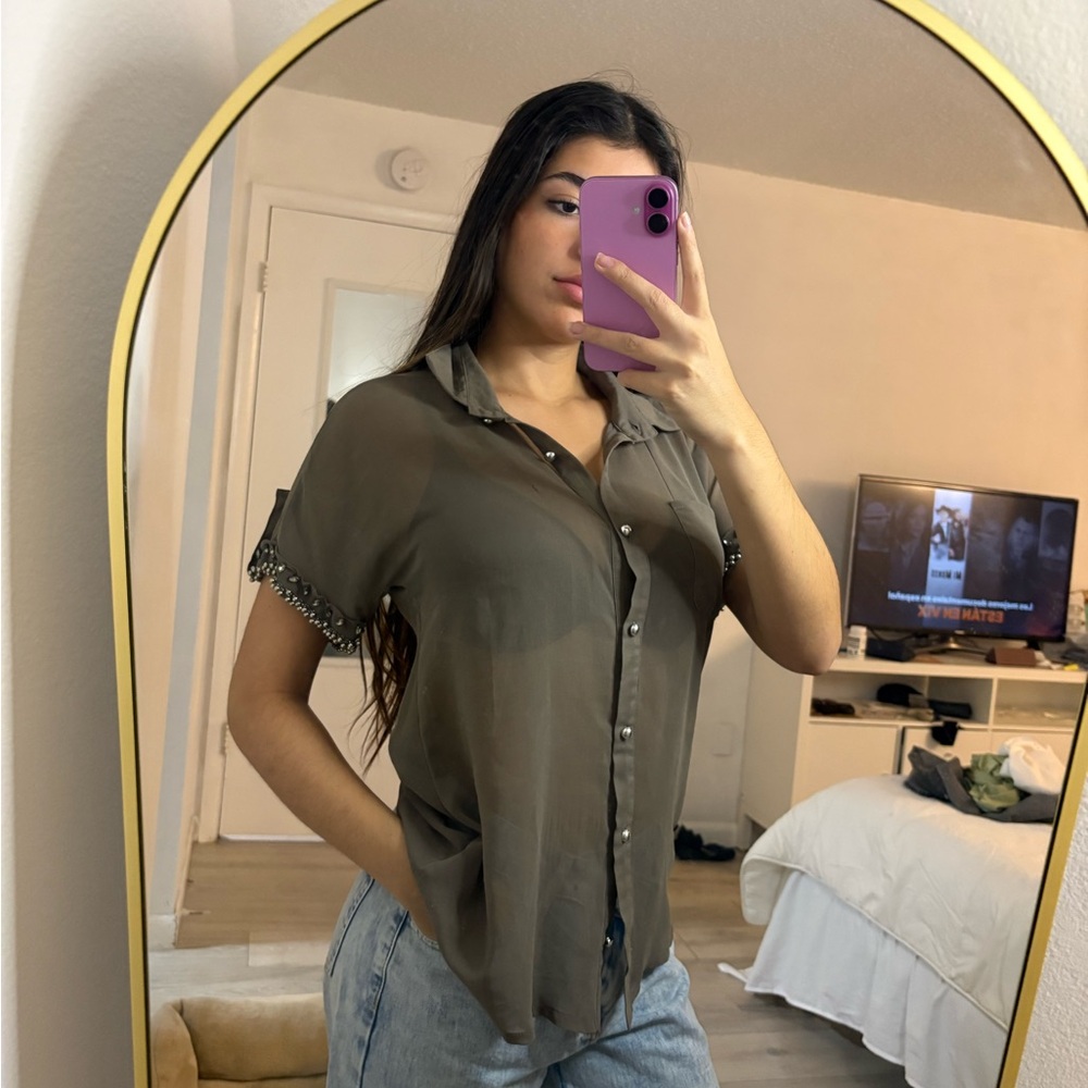 Love Stitch Olive Button Down Shirt